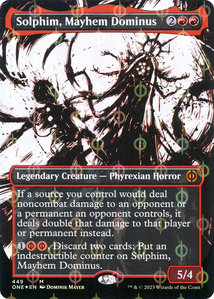 Solphim, Mayhem Dominus (Borderless Ichor Step-and-Compleat Foil) [Phyrexia: All Will Be One] | Gauntlet Hobbies - Angola