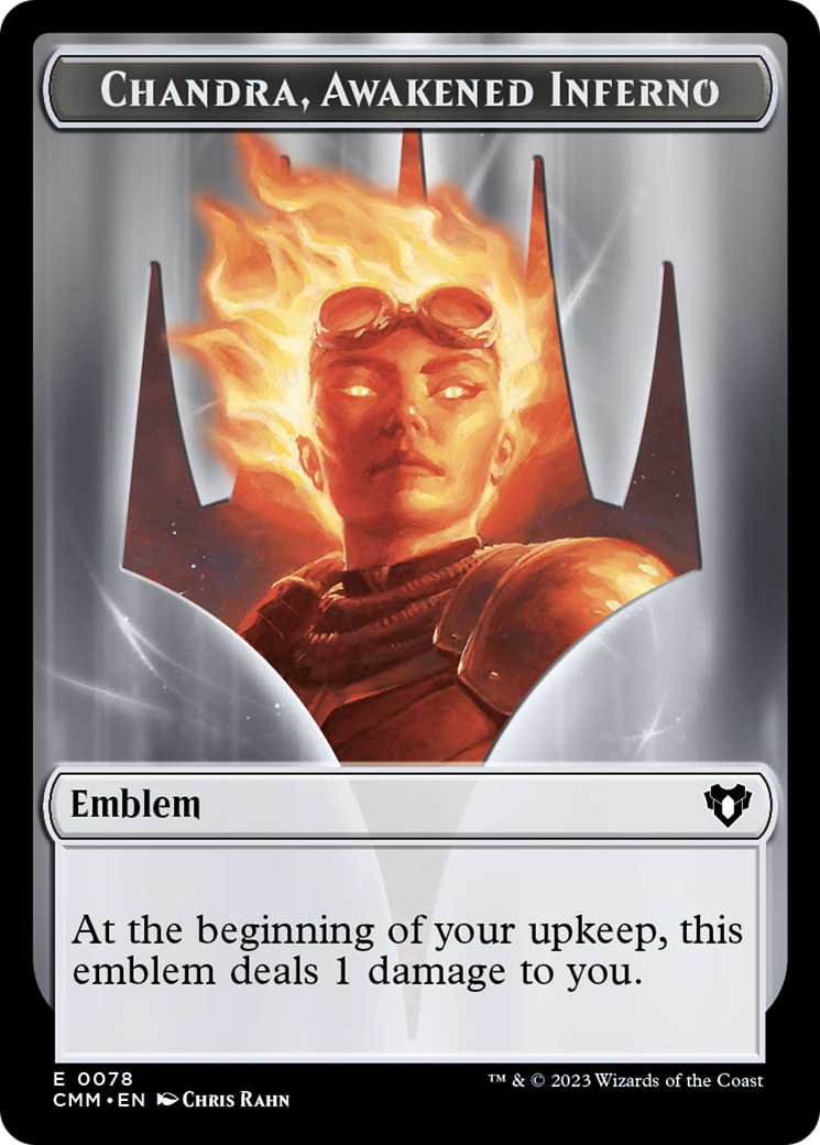 Chandra, Awakened Inferno Emblem // Wizard Double-Sided Token [Commander Masters Tokens] | Gauntlet Hobbies - Angola