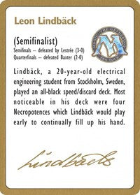 1996 Leon Lindback Biography Card [World Championship Decks] | Gauntlet Hobbies - Angola