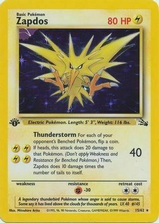 Zapdos (15/62) (Cosmos Holo) [Fossil 1st Edition] | Gauntlet Hobbies - Angola