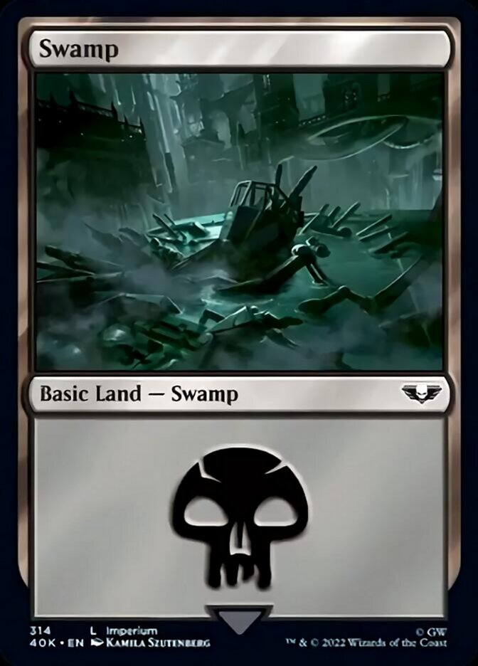 Swamp (314) (Surge Foil) [Universes Beyond: Warhammer 40,000] | Gauntlet Hobbies - Angola
