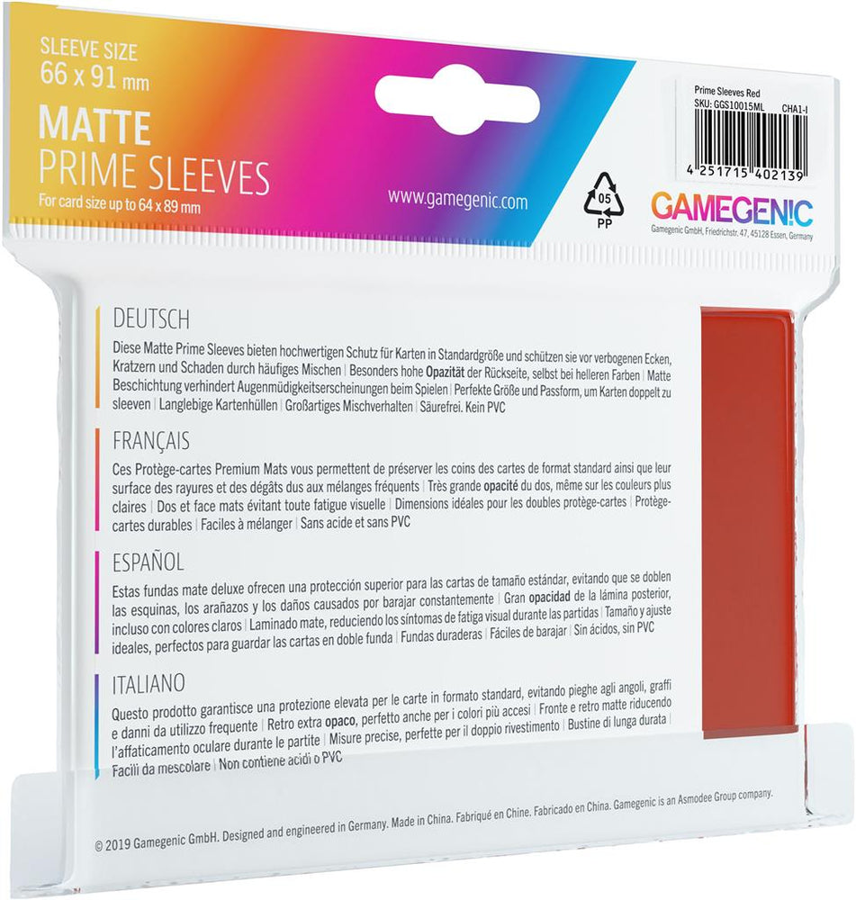 Gamegenic Matte Prime Sleeve Pack - Red 100ct
